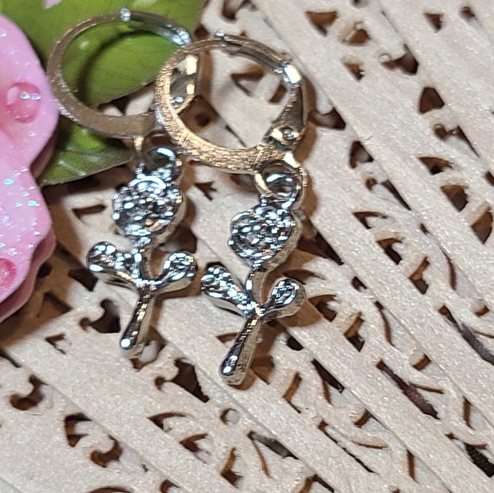 Silver Floral Rose Earrings - Picture 2 of 4